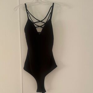 Chic Black Strappy Women's Bodysuit